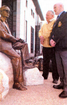 Ex-servicemen Phil Price (left) and William Doak pay a visit to the Professor Pantridge memorial , statue at the Lagan Valley Island Centre. US1307- 107A0