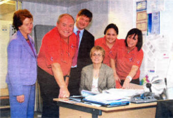 Atlas Manager Stephen Reid with Social Development Minister Margaret Ritchie. Lagan Valley MLA Basil McCrea, staff members Sarah Marshall and Gay Sherry Bingham and Atlas founder member Elsie Vance.