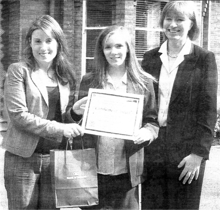 Victoria Coome was presented with her certificate and prize, an iPod Nano, by Keri Spence of the University of Ulster and Friends Principal, Mrs Elizabeth Dickson