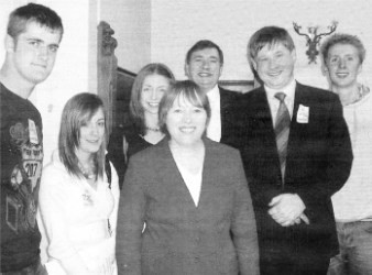 Wallace High School pupils David McCullough, Natalie Poots,Emma Murphy and Steven Adams with MLA Basil McCrea and MPs Terry Rooney and Maria Eagle during a committee room debate at Westminster.