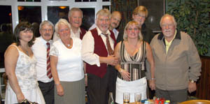 L to R: Lillian Nicholson, John McFarlane, Pat Williams, Drew Rowan and Noel McMaster (Bakerloo Junction), Peter O�Reilly, Catherine O�Reilly, Pat McMaster and Nelson Williams pictured after Bakerloo�s final show at the Ivanhoe Hotel.