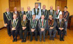 ir Knt Raymond MacRoberts (Worshipful Master) and members of Covenant of Peace RBP 435 pictured at a meeting marking the centenary of Whitehill Orange Hall.