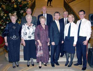 L to R: Patricia Yarr, Rosemary Hunter, Iris Andrews, Lagan Valley MP Jeffrey Donaldson, Carolyn Hunter and Allen Yarr. (back row) Jackie Hunter, Billy Mairs and Jim Yarr.