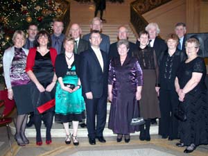 L to R: Thomas and Janet Grant, Trevor and Wendy Montgomery, Sydney and Sandra McGown, Lagan Valley MP Jeffrey Donaldson, Randal and June Stewart, Ronnie McCord, Pat Fulton, Raymond and Pearl McKee, Susan McCord and Billy Fulton.