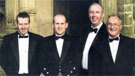 Pictured (l-r) Geoffrey Beattie, David Millar and David Owen from McMullen Architectural Systems pictured at the recent Media City Project Scarlett Ball in Manchester with Alan Buxton, Project Manager Bovis Lend Lease (3rd from left).