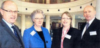 (From left) Attending Queen's University's Roadshow in Lisburn were (from left) Tom Edgar, Northern Ireland Technology Centre at Queern's; Mrs Margaret Clark, Principal, Hunterhouse College; Mrs Anne McBride, Principal, Wallace High School, and Ulster Star editor David Fletcher