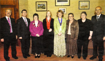 Pictured are Councillor Thomas Beckett, Right Hon. Jeffrey Donaldson MP MLA, Vice President OGA Christine McConaghy, Mrs Nicola Watson, Head of Wallace Prep. Department, Linda Beckett, President OGA, Jessica Kidd, Secretary OGA, Margaret Spence, Treasurer OGA, Mr Alastair Craig, Vice Principal.