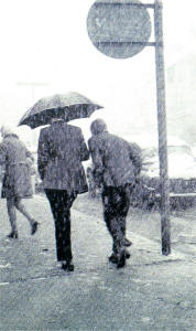 A wintry scene in Market Square dining the 1960's