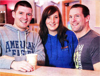 Church youth worker Simon Henry; youth assistant Ruth Wells; and Matt Peach, development officer, at the Logic Cafe, Moira. US0310-529cd