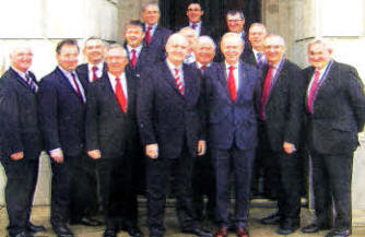 Lagan Valley MLA Basil McCrea, pictured with Party colleagues at Stormont, shows his support for the British Heart Foundation's National Heart Month.