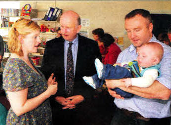 Health Minister Michael McGimpsey visited premature baby charity, Tinylife, in Carryduff. Minister McGimpsey is pictured with Mags and Barry White with their son Charlie. Photo by Simon Graham/Harrison Photography
	