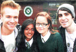 Mary Kurian and Katarzyna Wichrowska with Australian singer Sam Clark (who played Ringo Brown in Neighbours) and guitarist Peter Vlanes, who are currently touring Northern Ireland- US381O-515cd