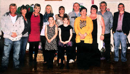 L-R Ashley Parker, Coach LMFC Under 14s, Lode Parker organlser, Carol Crook, organiser, Elizabeth, Dylan's mum, Chelsea, Dylan's sister, Glorla Snoddy, chlef organiser, Nlklta, Dylan's cousin, Robert, Dylan's uncle, Diana, Dylan's grandmother, Lee Anne, Dylan's aunt, Reddy Crooks, Under 14 LMFC Manager and Erlc McCreary, Under 14 Coach