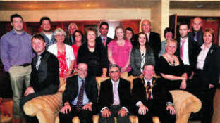 Retiring principal of Fort Hill Integrated Primary School John Walsh (front middle) at a civic reception hosted by former Lisburn Mayor Paul Porter US1910-401PM Pic by Paul Murphy