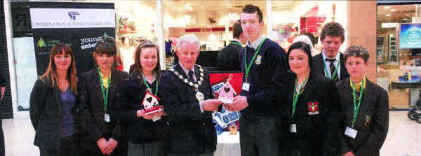 Pictured with the Mayor of Ballymena and Julie Stewart of Young Enterprise are student entrepreneurs from Lisnagarvey High School, Cross and Passion College, Ballycastle, and Deele College, Raphoe, Co. Donegal