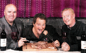 Derek Patterson from the Tannery with the sponsors of the Northern Ireland steak eating championships which were recently held in the Moira restaurant.